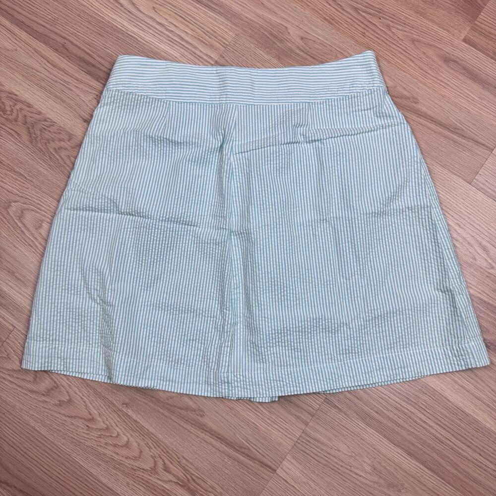 Blue Lands End Womens Seersucker Striped Skirt Preppy Classic Nautical Clean 10P